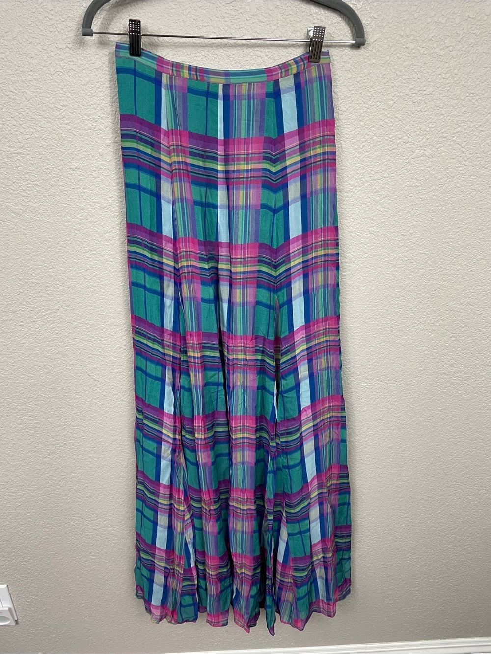 NWT L’Agence Patricia Plaid Maxi Skirt Teal Pink Sz 2 - Picture 4 of 12